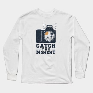 Camera With Beach View. Catch The Moment. Double Exposure Style. Motivational Quote Long Sleeve T-Shirt